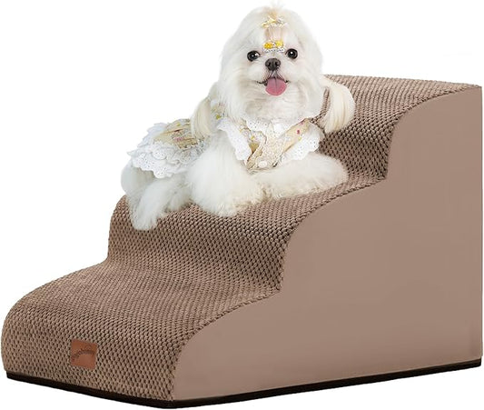 gogobunny Ramp Cat Dog Stairs for Beds, Cat Slope Stairs with Durable Waterproof Fabric Cover, Pet Steps for Old Large Dogs Climbing (Camel, 3-Step (22.4" D x 15.7" W x 15.7" H), 3)