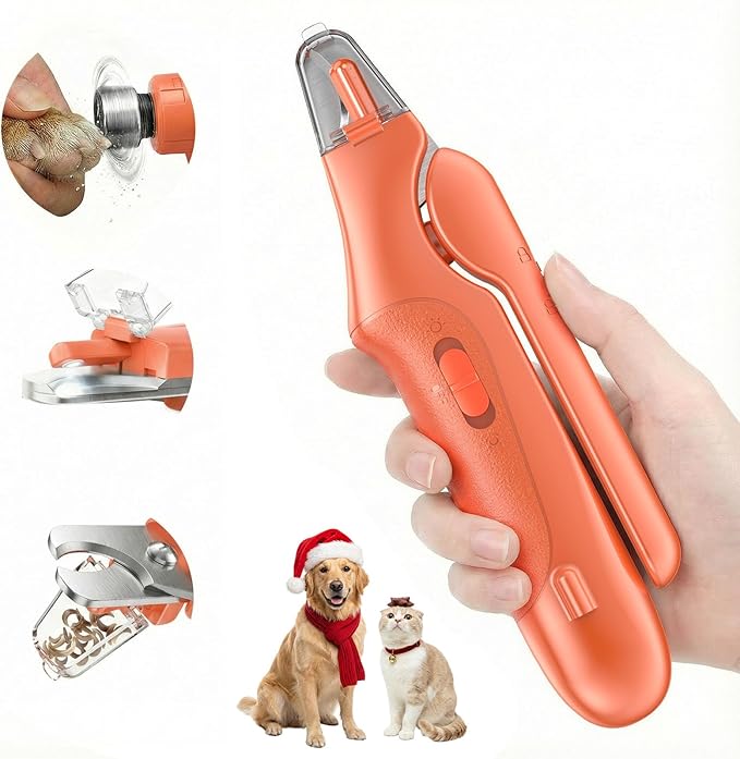 2 in 1 Dog Nail Clippers & Cat Nail Clippers Trimmers for Large Medium Small Dogs Cats Claw Trimmer Quick Sensor and Safety Guard USB Rechargeable Dogs Nail Trimmer with Catcher & 2 LED Lights