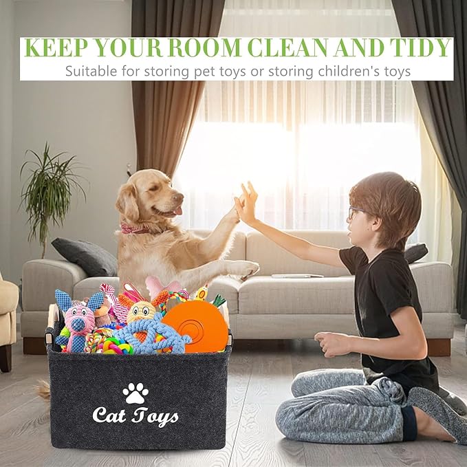 CozyCove Felt pet Toy Box Collapsible Pet Supplies Storage Basket cat toy box storage basket chest organizer, Fabric Storage Bin for Organizing Pet Toys, Blankets, Leashes, and Food grey pet Toy Box