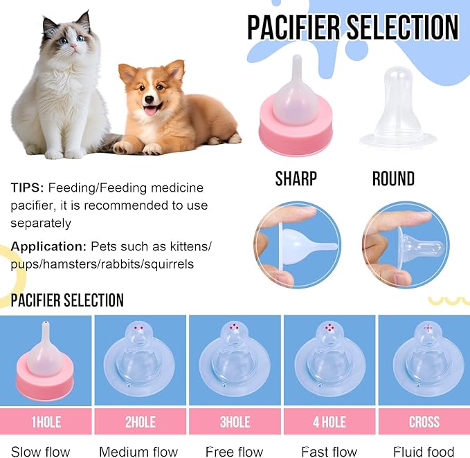 ASEVAT 5 oz 3PackPet Feeding Bottle, Anti-Choking Puppy Feeder Design,with 3pcs Replaceable and Reusable Silicone Nipples for Feeding Puppies, Kittens, Small Animals