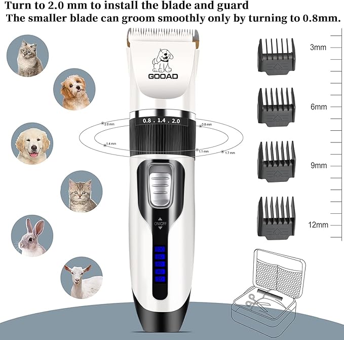 Dog Clippers Grooming Kit and Paw Trimmer,Cordless,Low Noise, Electric Quiet,Rechargeable, Dog Trimmer Grooming, Pet Hair Clippers for Thick Coats,Shaver for Small and Large Dogs Cats