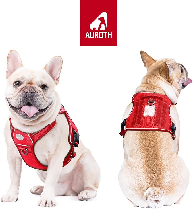 AUROTH Tactical Dog Harness for Large Dogs No Pull Adjustable Pet Harness Reflective K9 Working Training Easy Control Pet Vest Military Service Dog Harnesses Red S