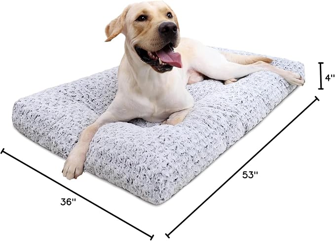 KSIIA Washable Dog Bed Deluxe Plush Dog Crate Beds Comfy Kennel Pad Anti-Slip Pet Sleeping Mat for Large, Jumbo, Medium, Small Dogs Breeds, 53" x 36", Gray