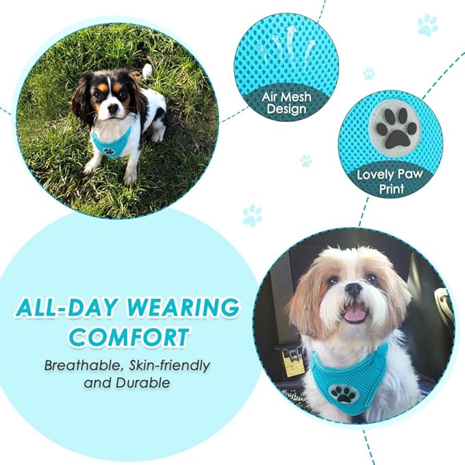 Lukovee Dog Seat Belt for Car, Adjustable Dog Car Harness for Large Medium Small Dogs, Soft Padded & Breathable Mesh Dog Seatbelt with Car Strap and Carabiner (Light Blue,L)