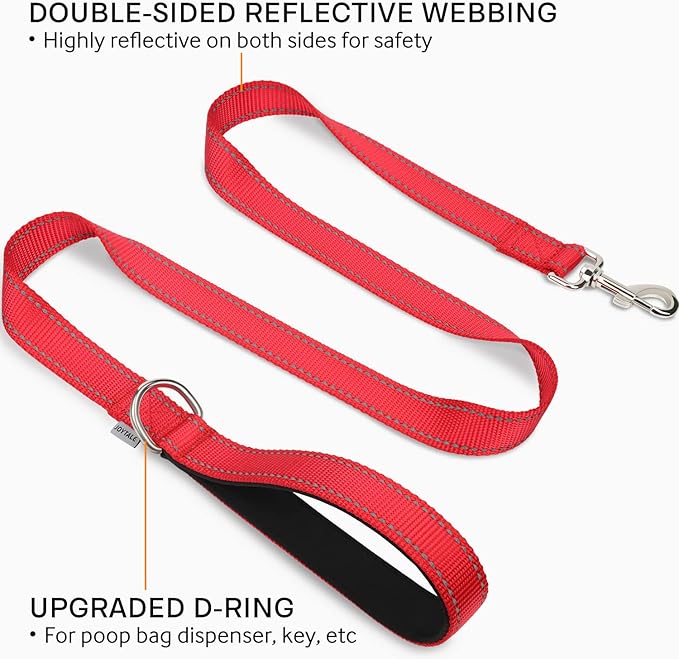 Joytale Dog Leash Heavy Duty for Large Medium Dogs, 4 FT Reflective Nylon Pet Walking Lead with Soft Padded Handle, Durable & Tangle Free for Training, Running & Safety Control, Red