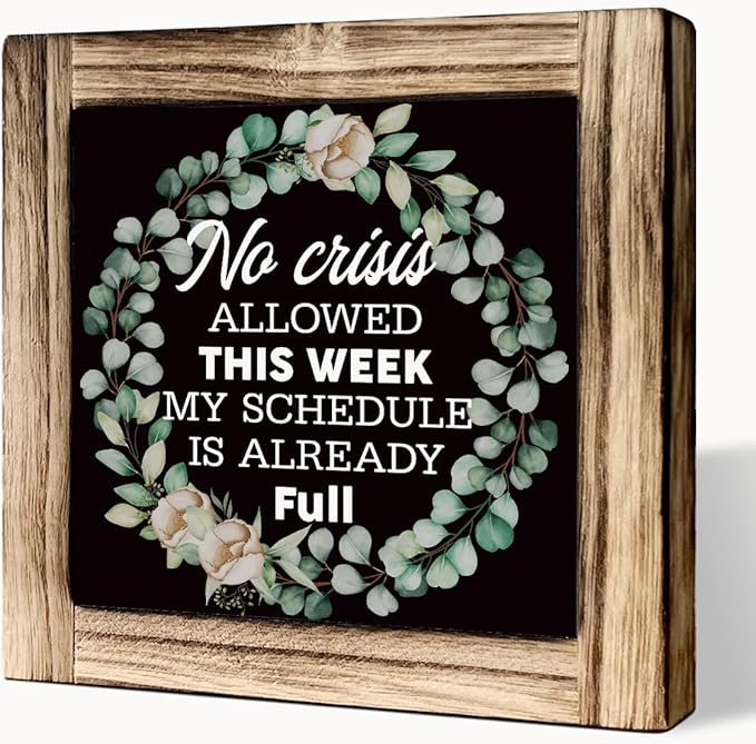 No Crisis Allowed This Week - My Schedule is Already Full Sign, Rustic Wooden Tabletop Decor, Funny Work Sign, Farmhouse Office Or Cubicle Decor