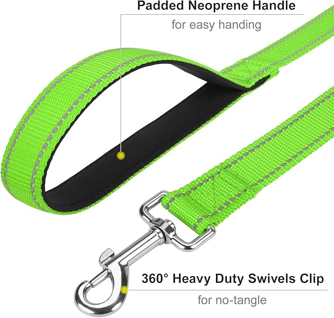 Reflective Dog Leash 4ft Soft Padded Handle Nylon Lead for Small & Medium Dogs, Durable Walking Training Leash for Night Safety (Green,1Inch Wide)