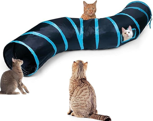 Cat Tunnel Tube Toys，Tunnels for Indoor Cats, S-Shape Blue Collapsible Interactive Toy with Balls for Rabbits, Kittens, Ferrets, Puppy