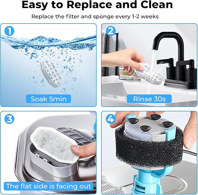 12 Pack Cat Water Fountain Filters with 12 Pack Pre-Filter Sponges, Pet Fountain Filter Replacement for 3.2L/108oz Automatic Pet Water Fountain