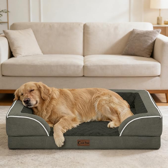 Orthopedic XXL Dog Beds, Waterproof Memory Foam Big Pet Bed for Extra Large Sized Dogs 53x42Inch, Non-Slip Bottom and Egg-Crate Foam Dog Couch Bed with Washable Removable Cover, Dark Green