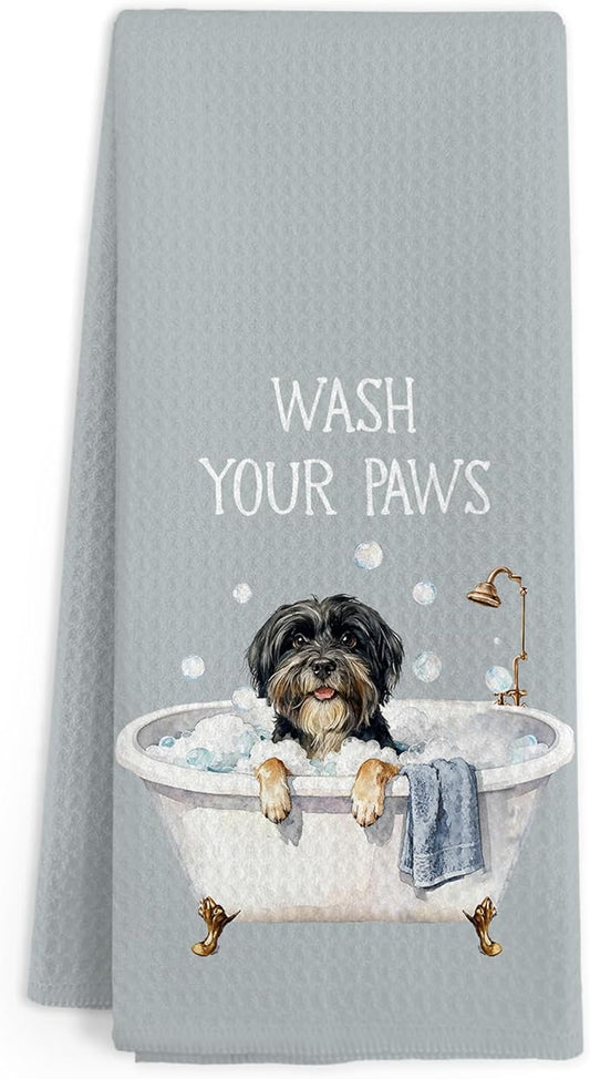 Funny Tibetan Terrier Dog Hand Towels for Bathroom, Wash Your Paws Hand Towels, Tibetan Terrier Dogs Themed Dish Tea Towel for Kitchen Bathroom Decor, Dog Lover Gifts for Women Men, 16x24 Inch
