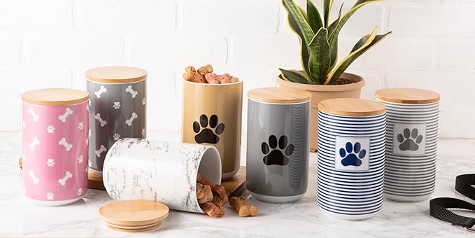 Bone Dry Ceramic Canister with Bamboo Lid, Paw & Bone Collection, Treat Jar, 4x6.5", Gray