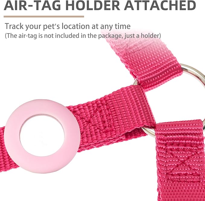 PUPTECK No Pull Dog Harness Soft Adjustable Basic Nylon Step in Puppy Vest Outdoor Walking with ID Tag and A-ir Tag Case, Hot Pink, S