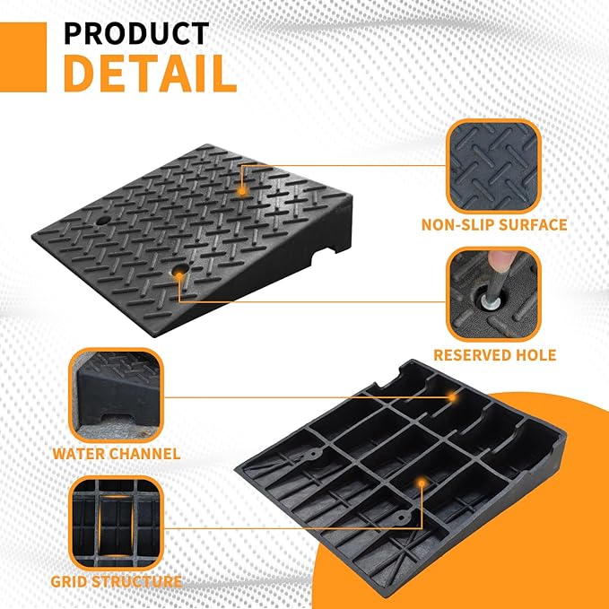 Rubber Curb Ramps for Driveway Sidewalks Shed Entry, 5.9 Inch Rise Height 2 Pack 19.68" L x 19.68" Threshold Ramp for Cars, Motorcycles, Lawn Mowers, 7000lbs Load Capacity