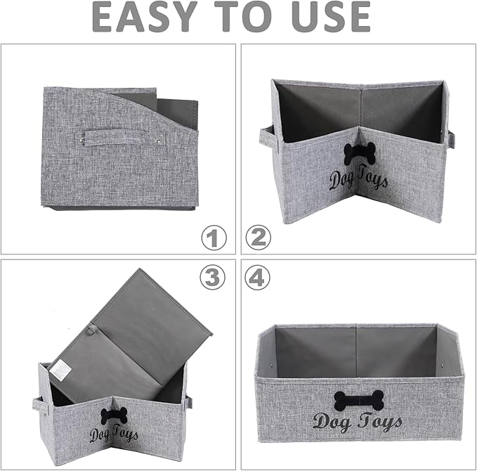 Large Dog Toy Basket Fabric Dog Toy Bin Collapsible Gray Dog Toy Box Trapezoid Dog Toy Storage for organizing Dog Chew Toys/Blankets/Leashes/Treats-Dog Storage Organizer-Can be Personalized