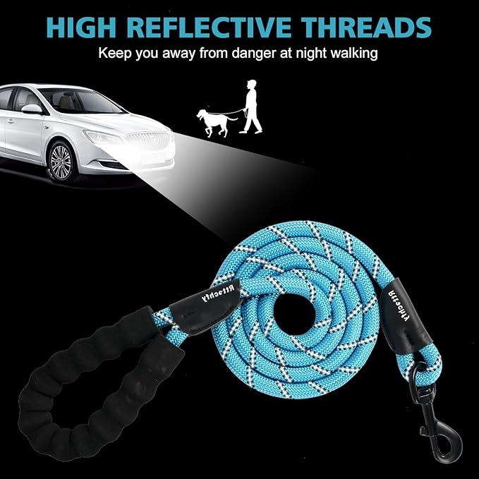 Rttochfy Rope Dog Leash 2/4/5/6/8/10 FT with Comfortable Padded Handle and Highly Reflective Threads for Small Medium and Large Dogs Heavy Duty (1/2"-4 FT, Pink)