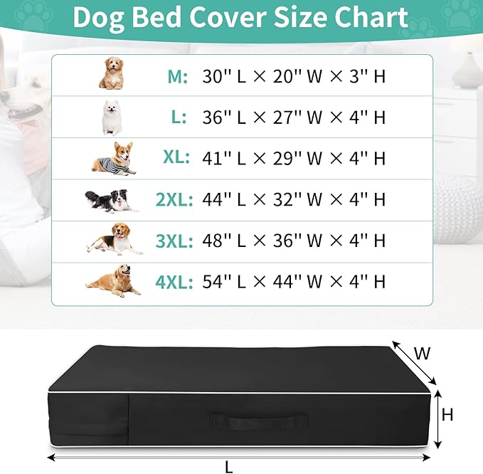 COSHNIBI Dog Bed Covers Replacement Washable,Waterproof Dog Bed Cover with Zip and Carry Handle for Dog/Cat 30''Lx20''Wx3''H-Black