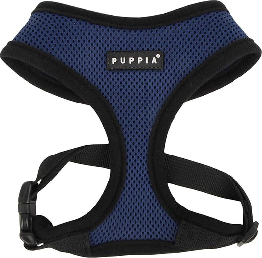 Puppia Soft Dog Harness No Choke Over-The-Head Triple Layered Breathable Mesh Adjustable Chest Belt and Quick-Release Buckle, Royal Blue, Large