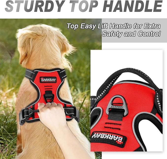 BARKBAY No Pull Dog Harness Front Clip Heavy Duty Reflective Easy Control Handle for Large Dog Walking(Red,L)