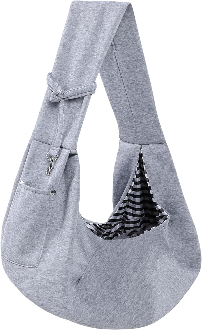 Dog Carrier Sling - Reversible Puppy Carrier Purse with Storage Pocket, Hand-Free Dog Sling Carrier for Carry Small Dogs and Cats, Travel Safety Harness, Dog and Cat Harness (Gray)