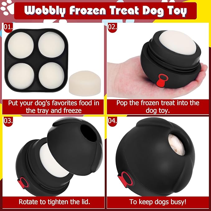 Yipetor 3In1 Treat Dispensing Dog Toys, Heavy Duty Frozen Dog Treat Ball - Slow Feeding Puppy Lick Bowl Tough Chew Toy for Large Medium Dogs to Keep Them Busy/Relief Anxiety/Puzzle Stimulate