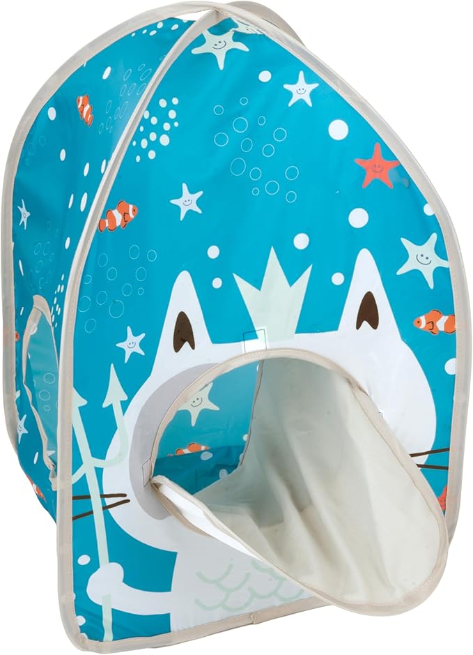 Kitty City Ocean-Themed Pop-Up Cat House, Collapsible Indoor Cat Hideout with Peekaboo Openings, Lightweight Foldable Cat Play Furniture for Play & Lounging