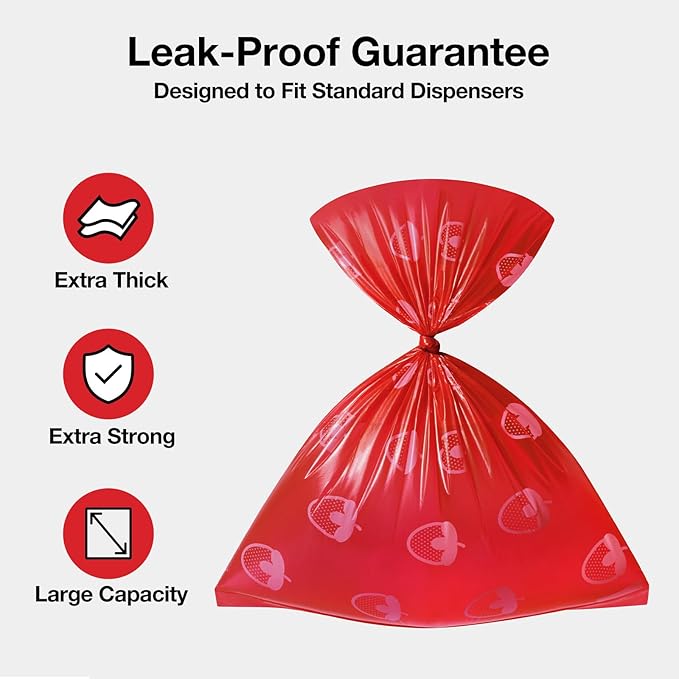 VETRESKA Strawberry Scented Dog Poop Bags, Leak Proof, Extra Thick and Large Pet Waste Bags for Dogs Walking and Cat Litter, 36 Refill Rolls, 540 Bags, Red