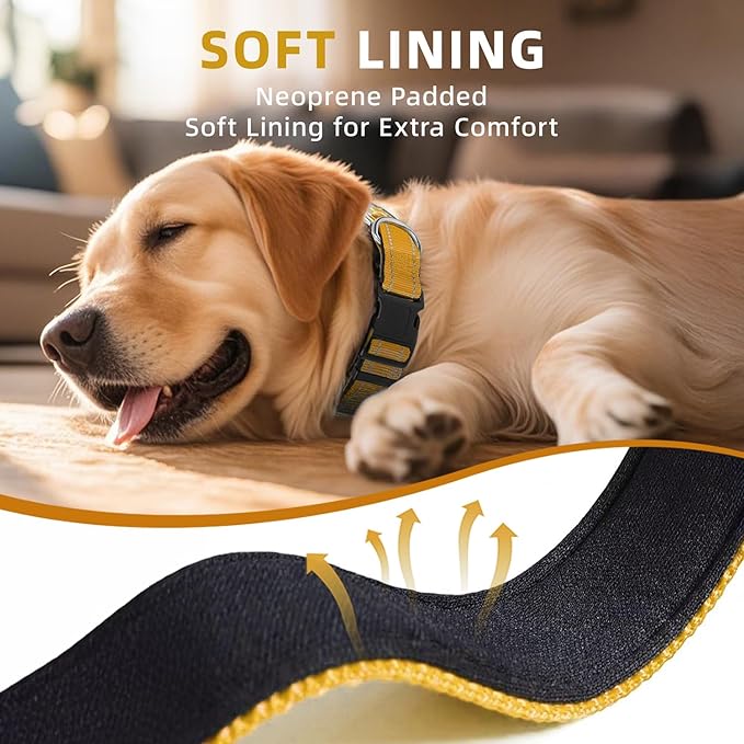 Reflective Dog Collar for Extra Large Dogs, Adjustable Collar with Soft Neoprene Padded, Durable Buckle for Daily Walking,Khaki,XL