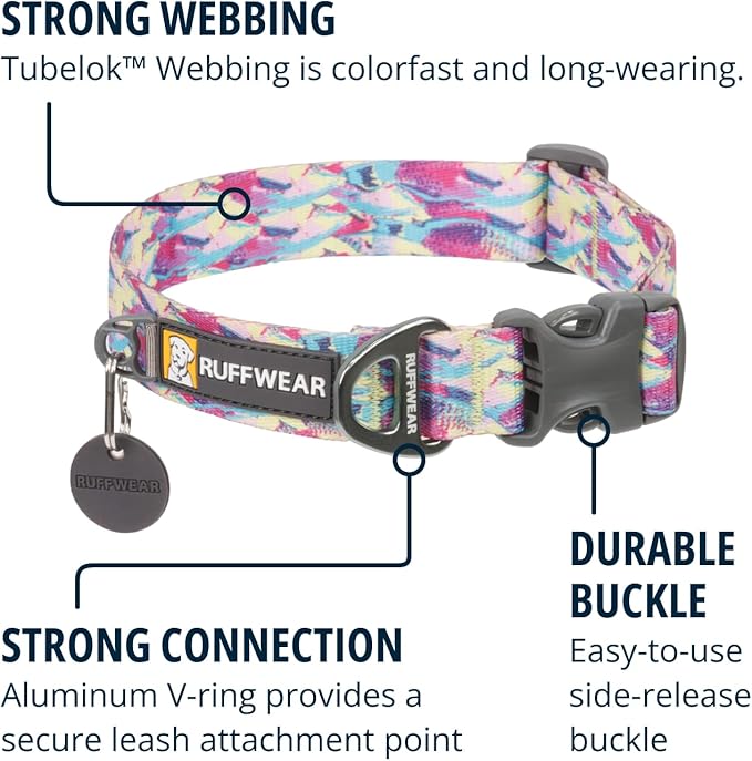 Ruffwear, Front Range Dog Collar, Adjustable Tubelok Webbing, Lightweight, Side Release Buckle, Aluminum V-Ring, Durable for Everyday Use, Spring Fade, 20"-26"