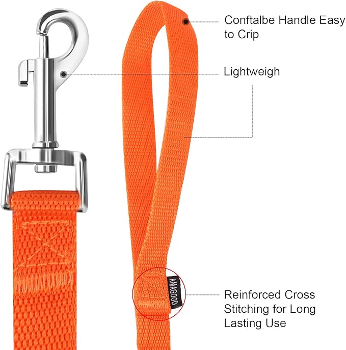 AMAGOOD 6 FT Puppy/Dog Leash, Traditional Style Leash with Easy to Use Collar Hook, Great for Small, Medium and Large Dogs (3/4 in x 6 ft, Orange)