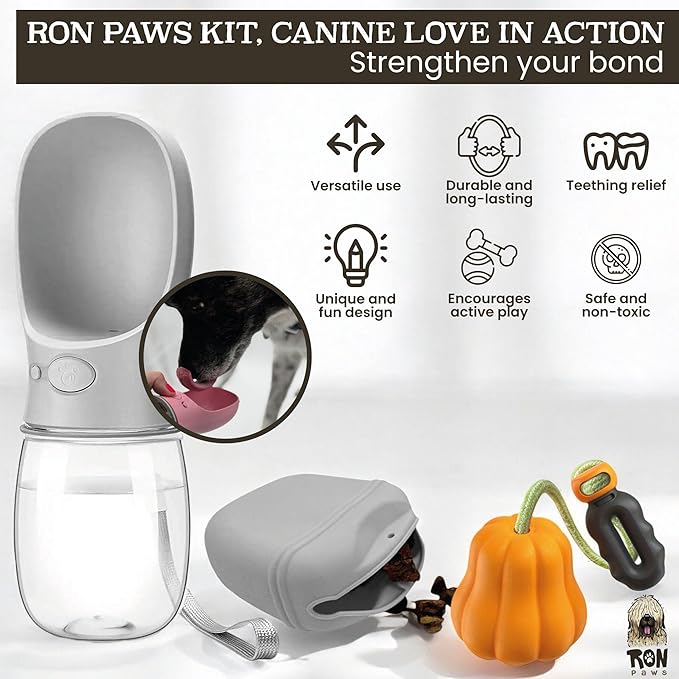 Ultimate Dog Walk & Train Kit - Silicone Dog Treat Pouch - Tug Ball - Portable Water Bottle for Dogs - Ideal Gift for First Time Pet Owners - Training Pouch