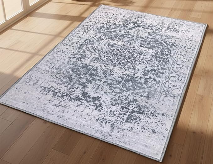 Muddy Mat짰 Frostbell 3ft x 5ft Washable Area Rugs for Living Room, Bedroom & Dining Room ??Modern Soft Low Pile Non Slip Carpet ??Pet Friendly Waterproof Foldable Rugs for Home
