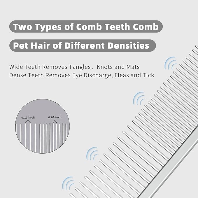 Stainless Steel Dog Comb - Cat Combs with Rounded Ends Teeth - Professional Metal Pet Grooming Removes Tangles Knots for Dogs Cats 7.6IN/1.42IN