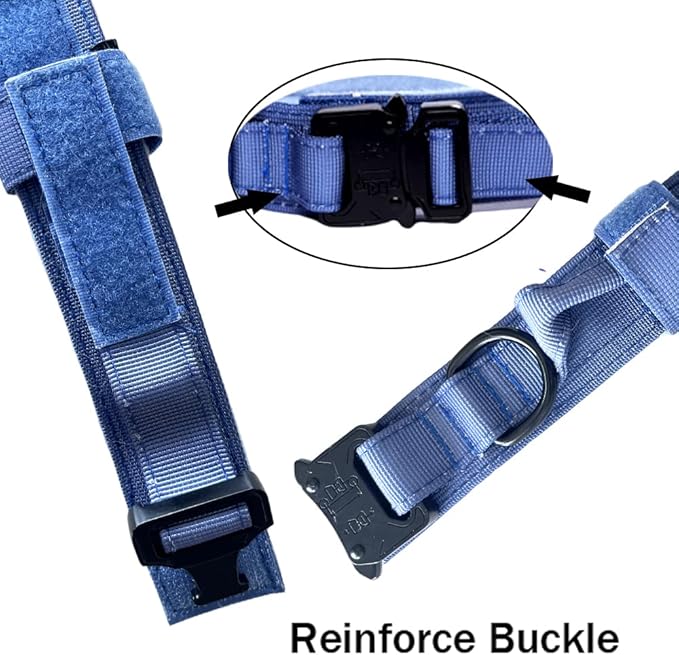 Xqpetlihai Tactical Dog Collar Adjustable Military Nylon Dog Collar with Control Handle and Heavy Duty Metal Buckle for Medium and Large Dogs (Dark Blue,S)