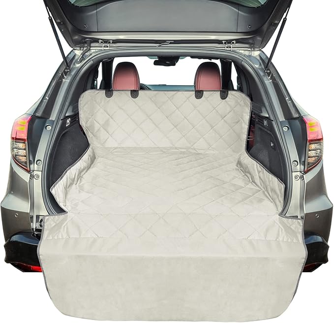F-color SUV Cargo Liner for Dogs, Water Resistant Pet Cargo Cover Dog Seat Cover Mat for SUVs Sedans Vans with Bumper Flap Protector, Non-Slip, Large Size Universal Fit, Beige