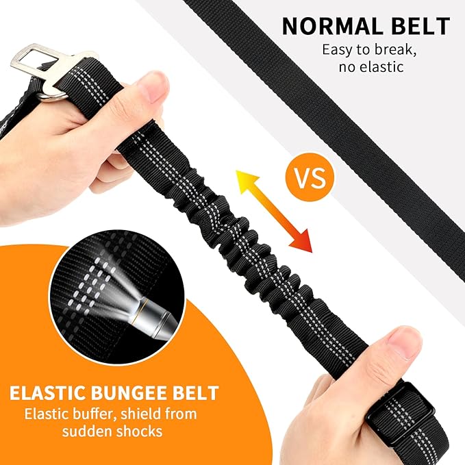 BWOGUE Pet Dog Cat Seat Belt Reflective Car Dog Headrest Restraint Leash Elastic Buffer Bungee Adjustable Tangle-Free Safety Leads Vehicle Seatbelt Harness for Small, Medium and Large Dogs (1 Pack)