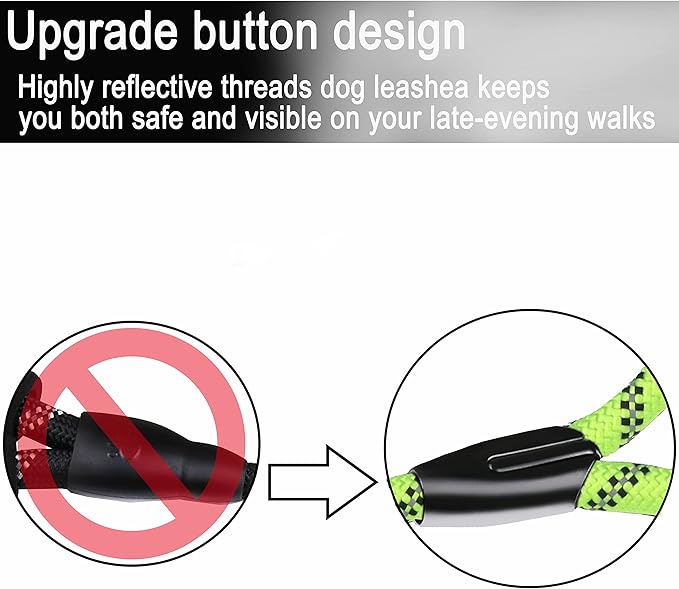 6 FT Dog Leash, Heavy Duty Rope Dog Leashes, Strong Training Dogs Leash with Comfortable Padded Handle and Highly Reflective Threads for Small Medium and Large Dogs, (Green)