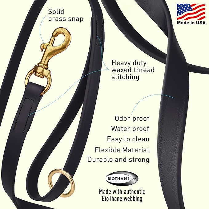 Viper Biothane K9 Working Dog Leash Waterproof Lead for Tracking Training Schutzhund Odor-Proof Long Line with Solid Brass Snap for Puppy Medium and Large Dogs 20in, Black