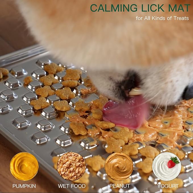 Stainless Steel Large Lick Mat for Dogs & Cats, Chew-Proof Slow Feeder, Anxiety Reducer, Whisker-Friendly for Cats, Non-Slip Heavy Duty Base, Raw Feeding Pad, Dishwasher Safe [Large-1Pack]