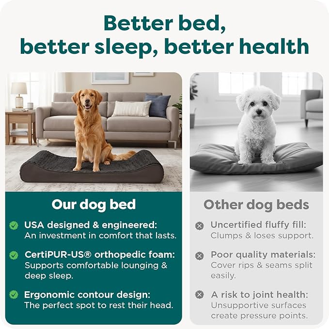FurHaven Orthopedic Dog Bed for Large Dogs, Luxe Lounger Contour Mattress with Solid Orthopedic Foam Slab for Joint Support, Removable Washable Cover, Jumbo XL, Plush Suede, Chocolate