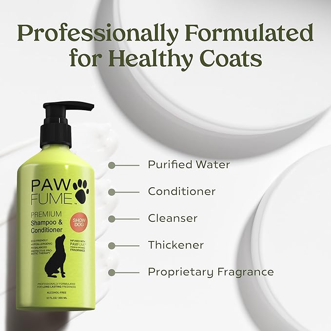 PAWFUME Deshedding Dog Shampoo and Conditioner, Show Dog, 2-Pack – Nourish & Detangle for Silky Soft Coat – Probiotic, Deep-Cleaning, pH-Balanced Formula – Salon-Quality Shampoo for Dogs