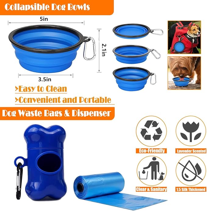 No Pull Dog Harness, Collar & Leash Set | Includes Dog Seat Belt, Collapsible Bowls & Poop Bag Dispenser. Ideal for Training, Walking, Hiking. Fits Small to Large Dogs(Blue-S)