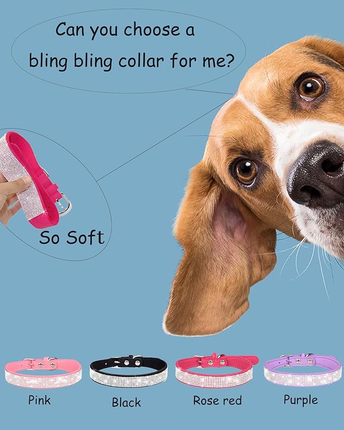 Bling Dog Collar for Small Medium Large Dogs, Rhinestone Dog Collars for Girl and boy Dog, Diamond Puppy Collars, Adjustable Leather Suede SOFE Cat Collar (XS(8.2"-10.6"/21CM-27CM), Pink1)