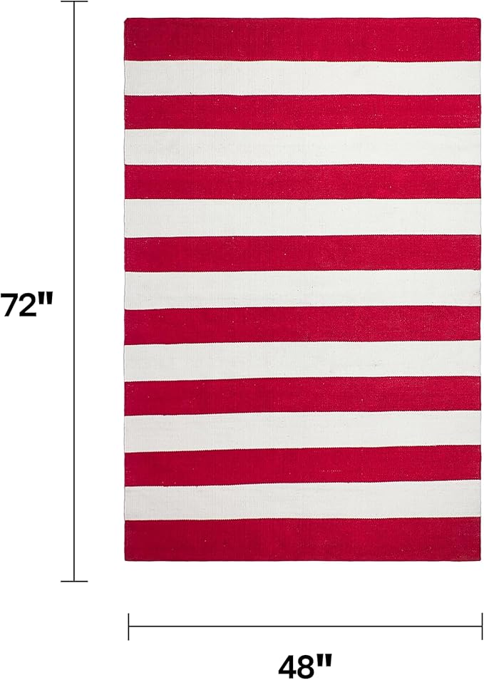 Fab Habitat Machine Washable Area Rug - Hand Woven, Stain Resistant, Pet Friendly - Premium Recycled Polyester Yarn - Stripes - Bedroom, Living Room - Nantucket - Red & White - 4 x 6 ft