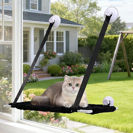 Cat Window Perch Indoor Easy to Assemble Hammock Bed Two Replaceable Cat Pads Flannel Pad for Winter and Mesh Pad for Summer 4 Strong Suction Cup with Flannel Cover Load Weight Up to 40lbs