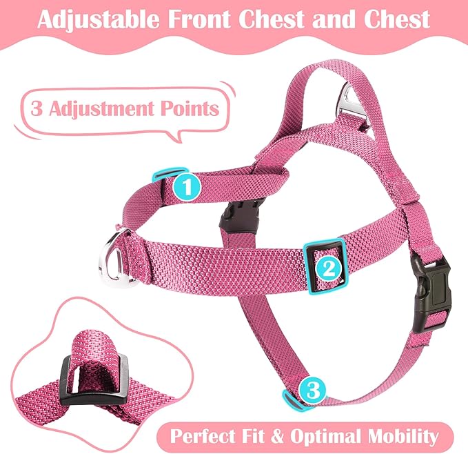 Annchwool No Pull Dog Harness with Front Clip and Easy Control Handle-Belly & Chest Adjustable Dog Harness and Leash Set for Medium Large Dogs-Heavy Duty Vest Harnesses Easy for Walking(Pink,M)