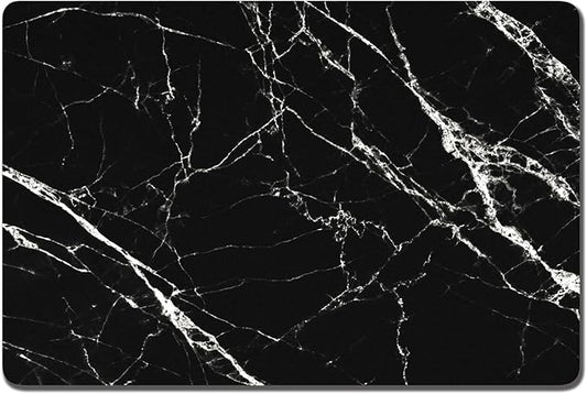 Rnivvi Dog Food Mat, 16" x 24" Marble Absorbent Dog Cat Bowl Mat for Food and Water, Cute Anti-Slip Rubber Pet Feeding Rug Protect Floors, Puppy Placemat for Feeding & Watering Supplies, Black