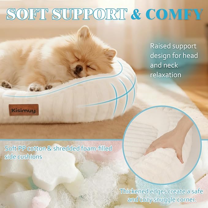 Washable Dog Bed Medium Size Dog, Soft Plush Calming Puppy Bed with Anti-Slip Bottom & Portable Handle, Cream Orthopedic Rectangle Anti-Anxiety Small Pet Kennel Bed, 30" x 24" x 5"