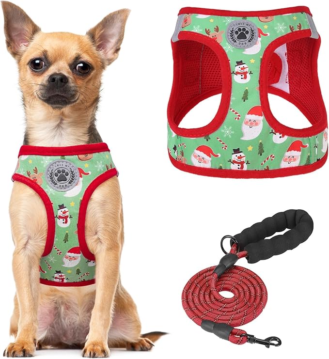 BEAUTYZOO Step in Dog Harness and Leash Set,Reflective Dog Harness No Pull No Choke Puppy Harness for Small Medium Large Dogs Cats,Soft Padded Mesh Vest Harnesses for Girl and Boy Pets,Christmas XS