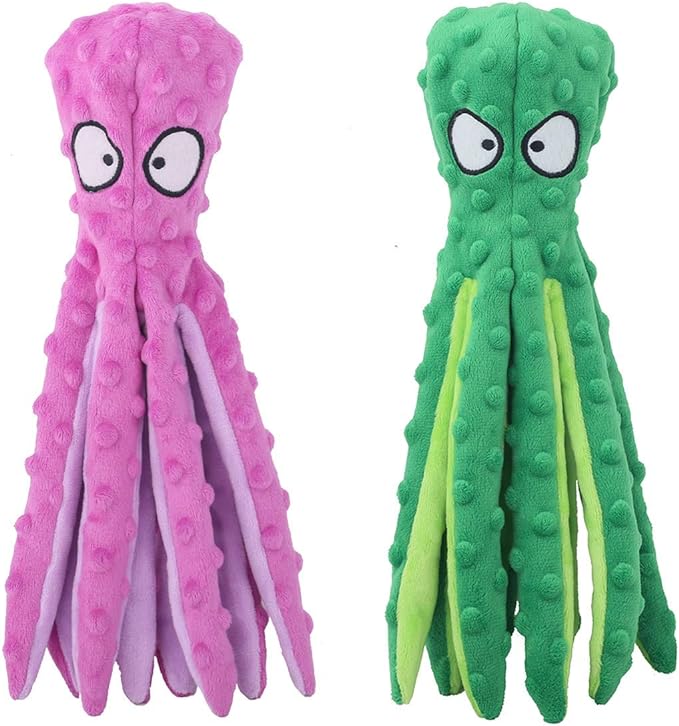 Dog Squeaky Toys Octopus - No Stuffing Crinkle Plush Dog Toys for Puppy Teething, Durable Interactive Dog Chew Toys for Small, Medium and Large Dogs Training and Reduce Boredom, 2 Pack